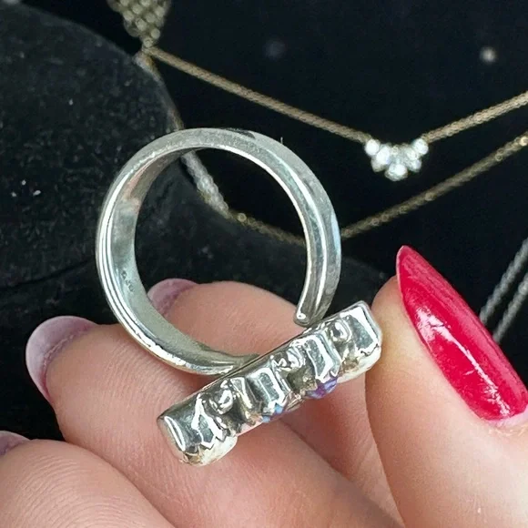 Sterling Silver Pink Conch & Composite gemstones half flower Ring Sz 6.5 adj - Picture 13 of 14